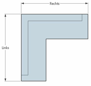 Zwevende hoekbank steigerhout links x rechts tekening van bovenaf