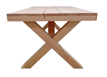 Tuintafel douglas hout met kruispoten kopse kanten