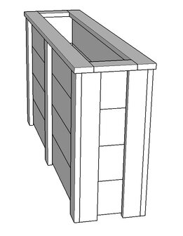 Tekening voorkant smalle houten plantenbak 160x40,7x82,8cm