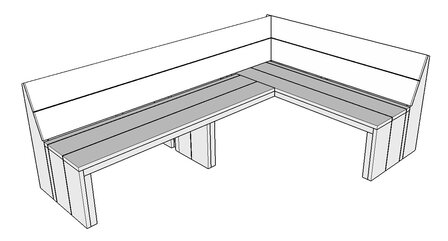 Tekening Steigerhout zit diepte 44,5cmhoekbank met op en onderkant