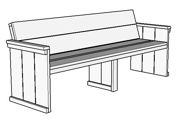 Tuinbank steigerhout met extra steun onder de zitting tekening