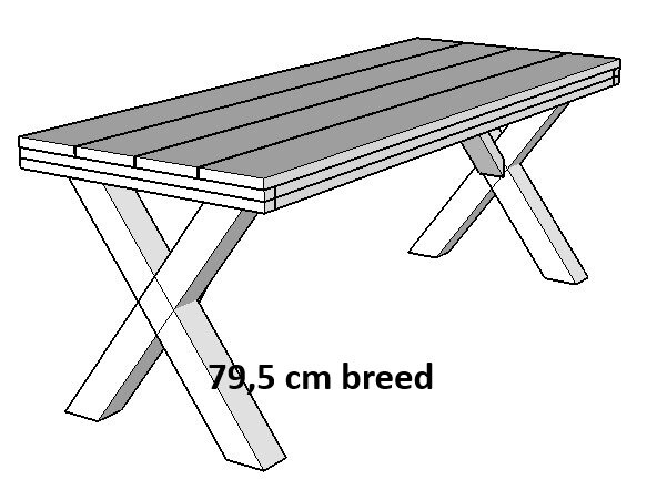 Tafel met kruisonderstel 79,5 breed