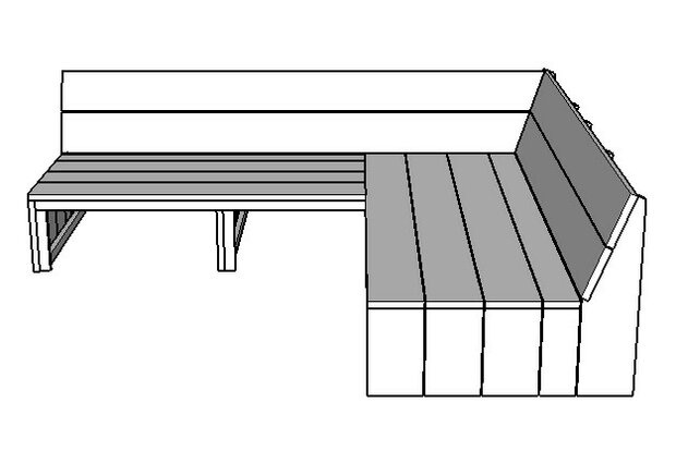 Tekening hoekbank steigerhout op maat voor kussens