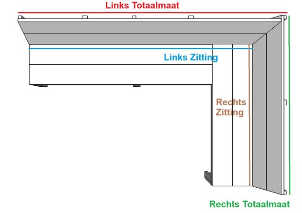 Steigerhout hoekbank zitdiepte 39,5cm tekening