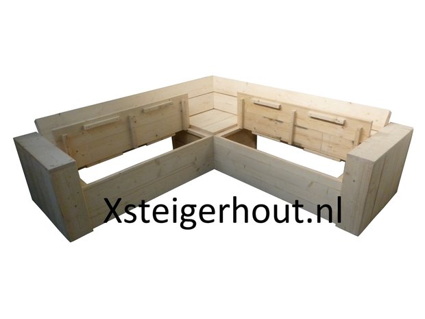 Steigerhout hoekbank met opbergruimte -