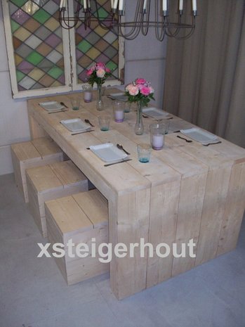 Yoghurt geboren Zeggen Steigerhout tafel met 6 krukken bouwpakket - xsteigerhout