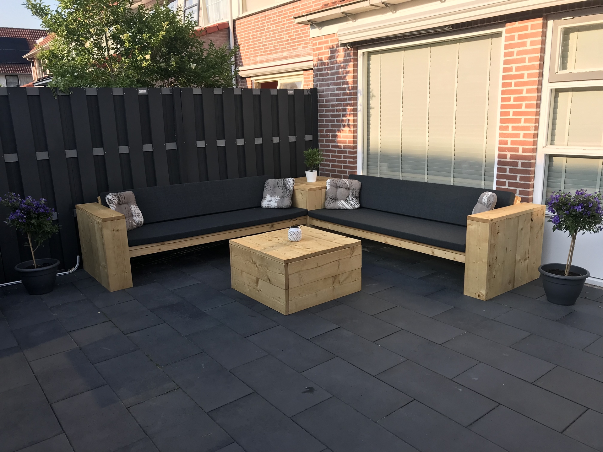 Tuin hoekbank hout steigerhout bouwpakket